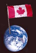Canadian flag in globe